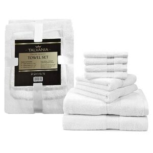 TALVANIA-Luxury Bath Towels 100% Ring Spun Cotton 8pc set White